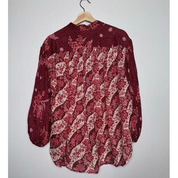 Zimmermann Eyes On Summer Floral Printed Blouse Burgundy/Cream Size US 4 - Picture 8 of 9